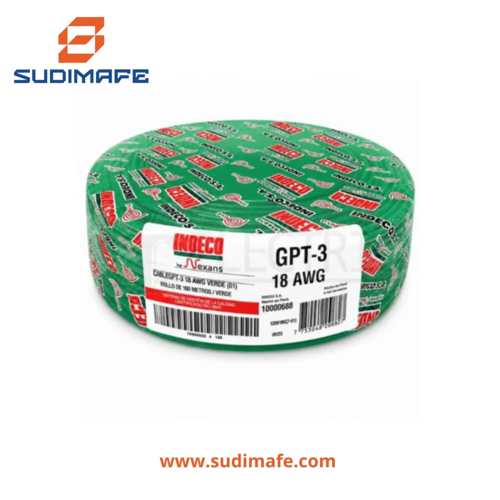 Cable GPT-3 18AWG indeco 450750v verdeamarillo 100 metros