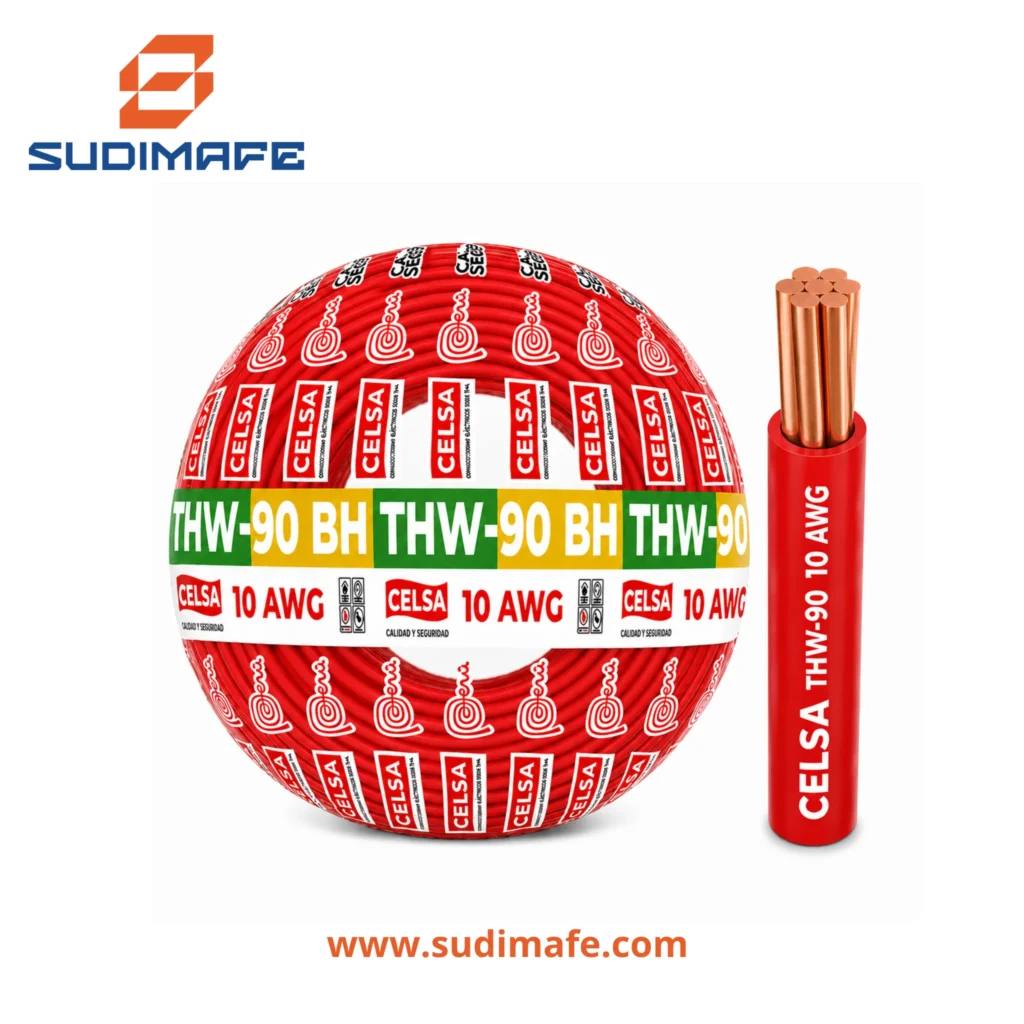 Cable THW-90 BH rojo de 10 AWG CELSA – 100 metros