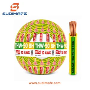 Cable THW-90 BH verdeamarillo de 10 AWG CELSA – 100 metros