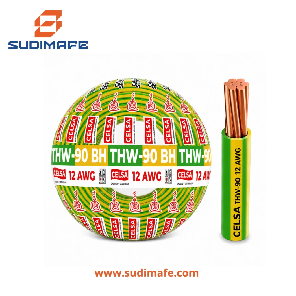 Cable THW-90 BH verdeamarillo de 12 AWG CELSA – 100 metros