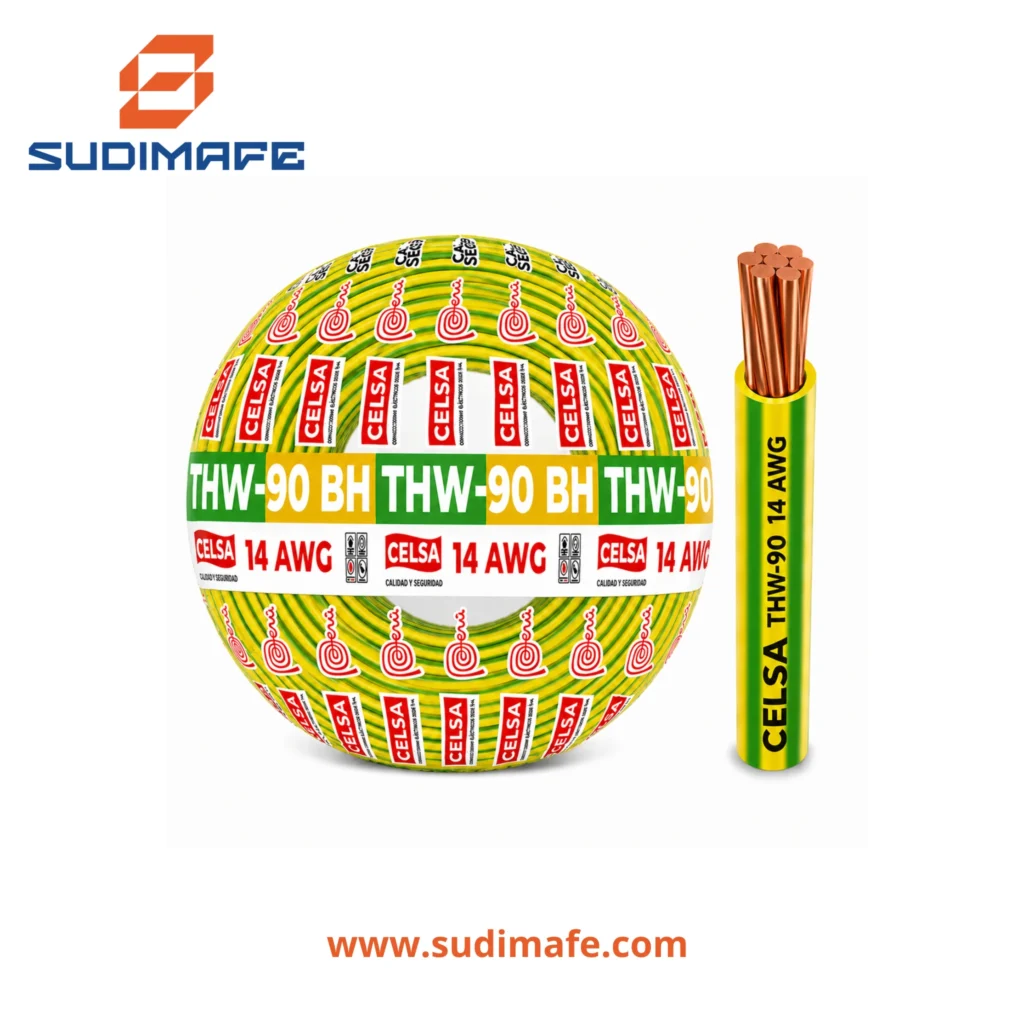 Cable THW-90 BH verdeamarillo de 14 AWG CELSA – 100 metros