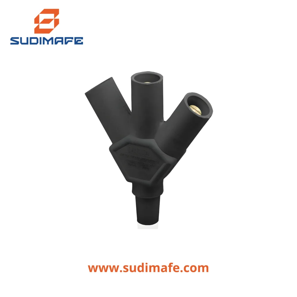 Conector múltiple Cam Type 400A 600V Leviton negro 1 hembra y 3 machos Cam Lock