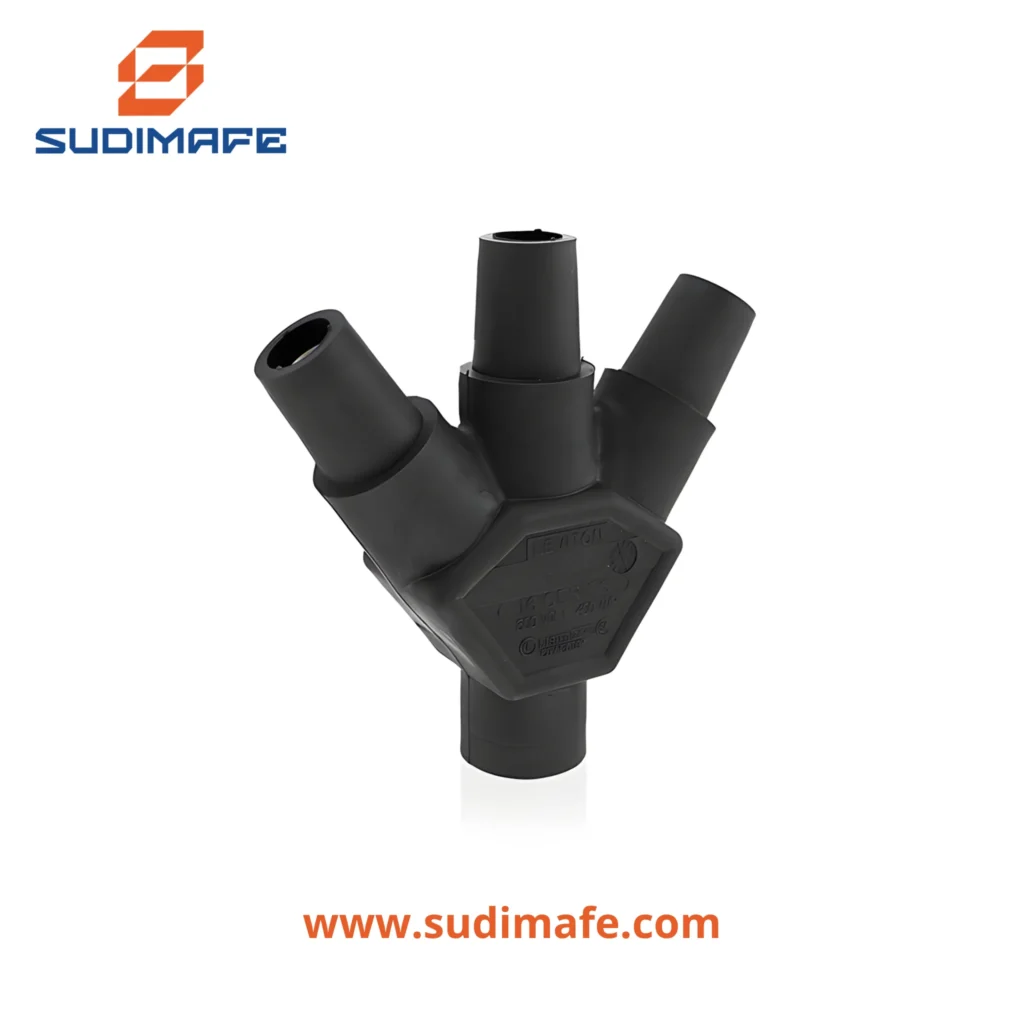 Enchufe múltiple Cam Lock Leviton 400A 600V negro con 1 conector macho y 3 conectores hembra