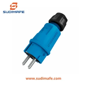 Enchufe Schuko Azul Mennekes 16A 2P+T 250V IP54 para instalaciones eléctricas industriales y comerciales