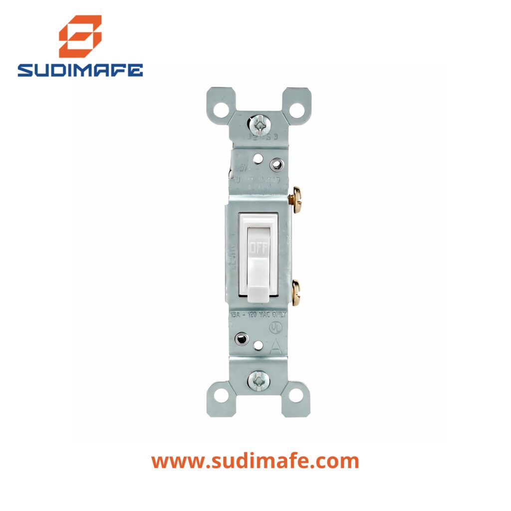 nterruptor Unipolar Simple de Palanca Leviton 15A 120V Blanco para control de iluminación en instalaciones eléctricas residenciales y comerciales.
