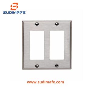 Placa Doble Decora de Acero 4x4 Leviton para cajas eléctricas de 4 pulgadas compatible con dispositivos tipo Decora.