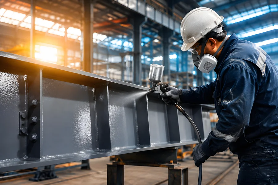 Aplicación de pintura anticorrosiva en estructura metálica dentro de una planta industrial