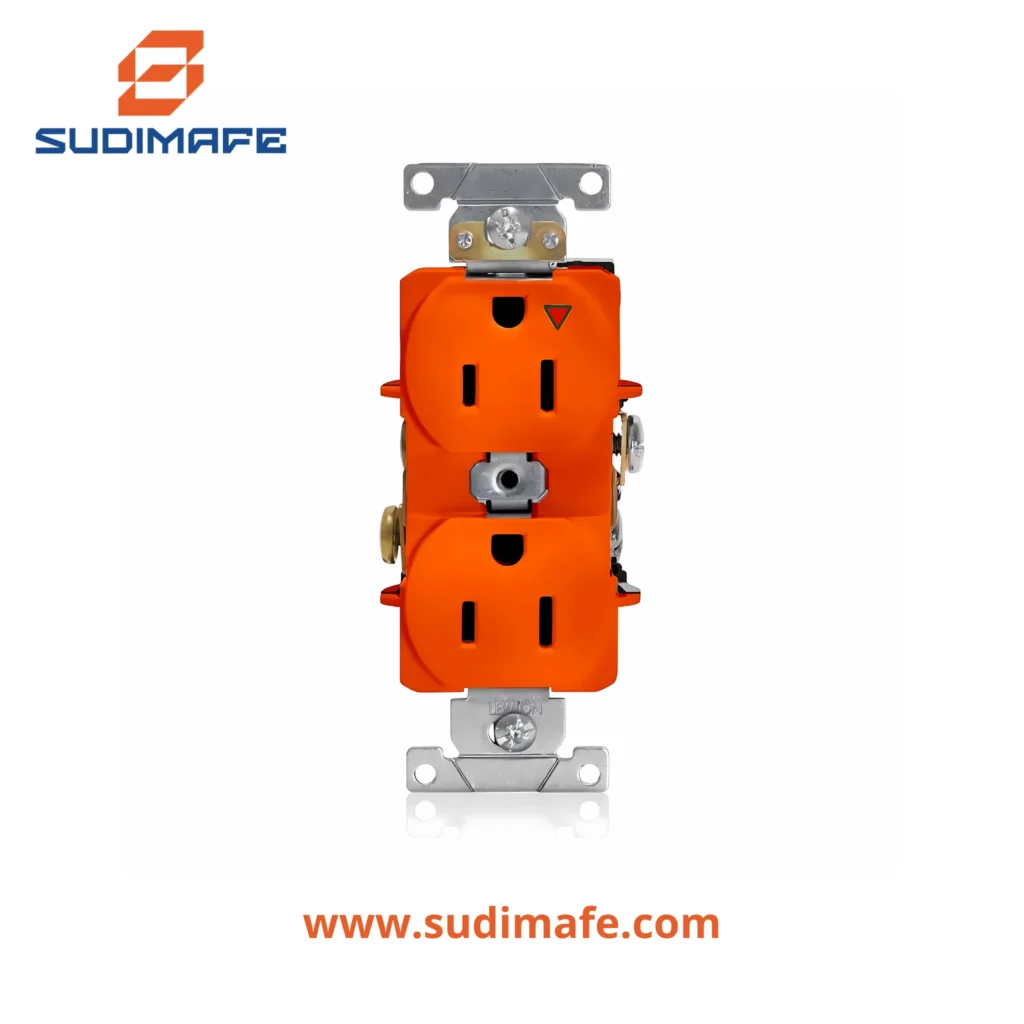 Toma Doble Empotrable Industrial Tierra Aislada Leviton 2x15A 125V Anaranjado
