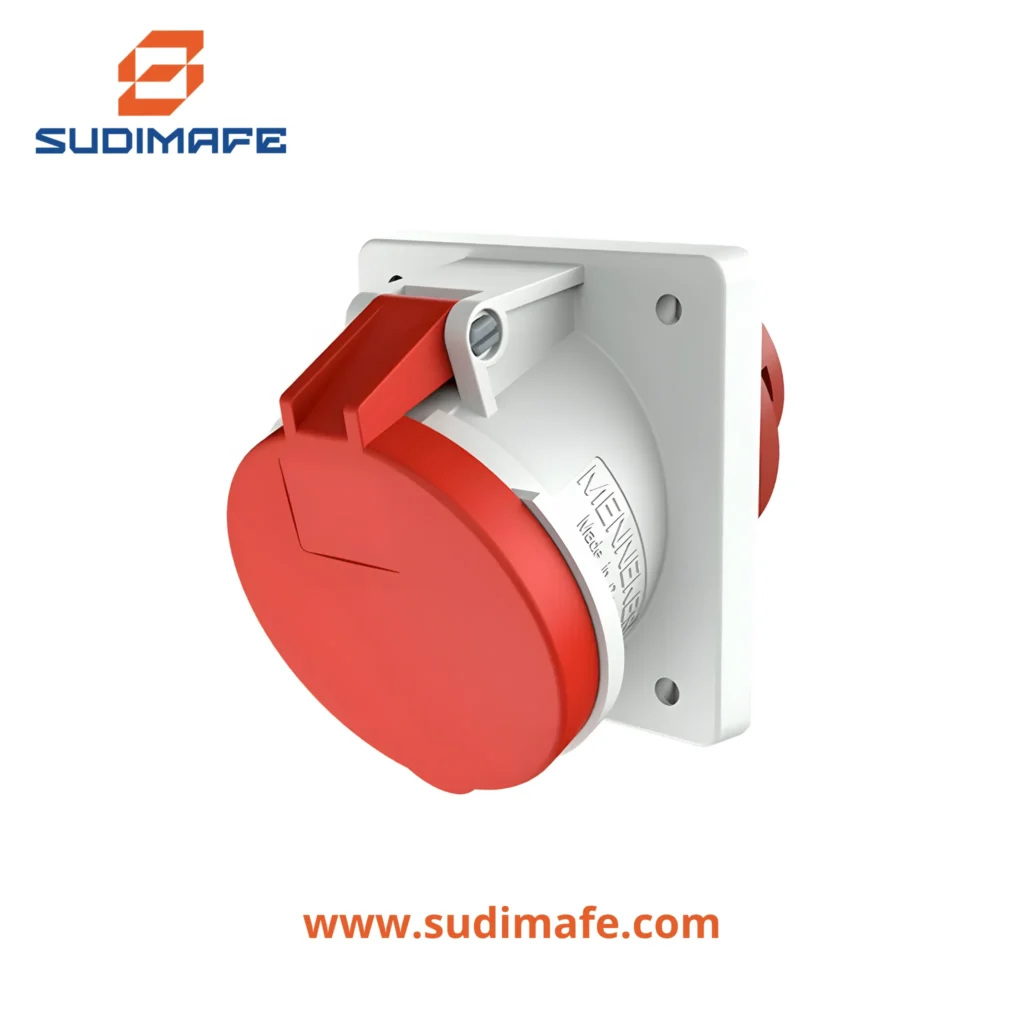 Toma empotrable 63A 3P+T 415V Mennekes roja inclinada IP44