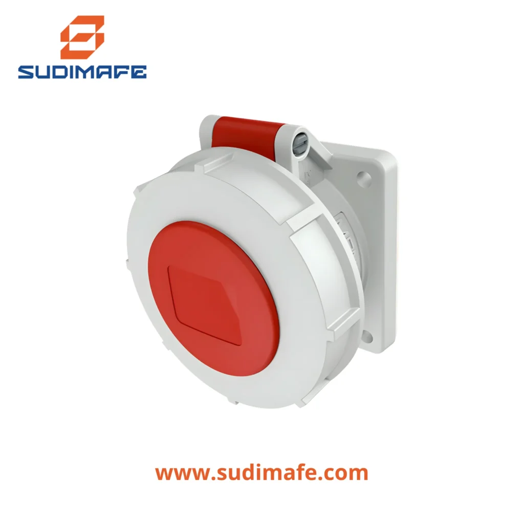 Toma empotrable Mennekes 32A 3P+T 415V roja IP67 con conexión por tornillos