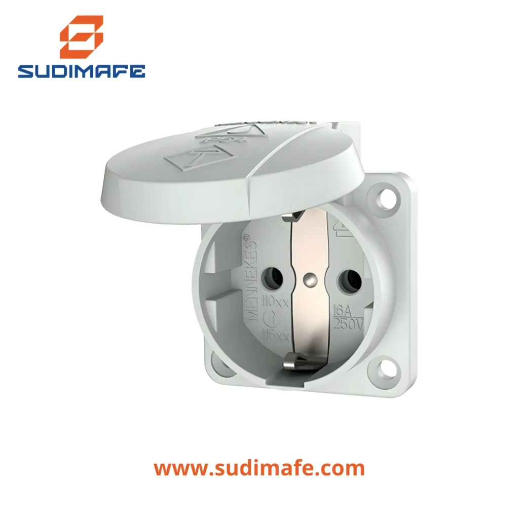 Toma empotrable Schuko 16A Mennekes gris 2P+T 250V IP54
