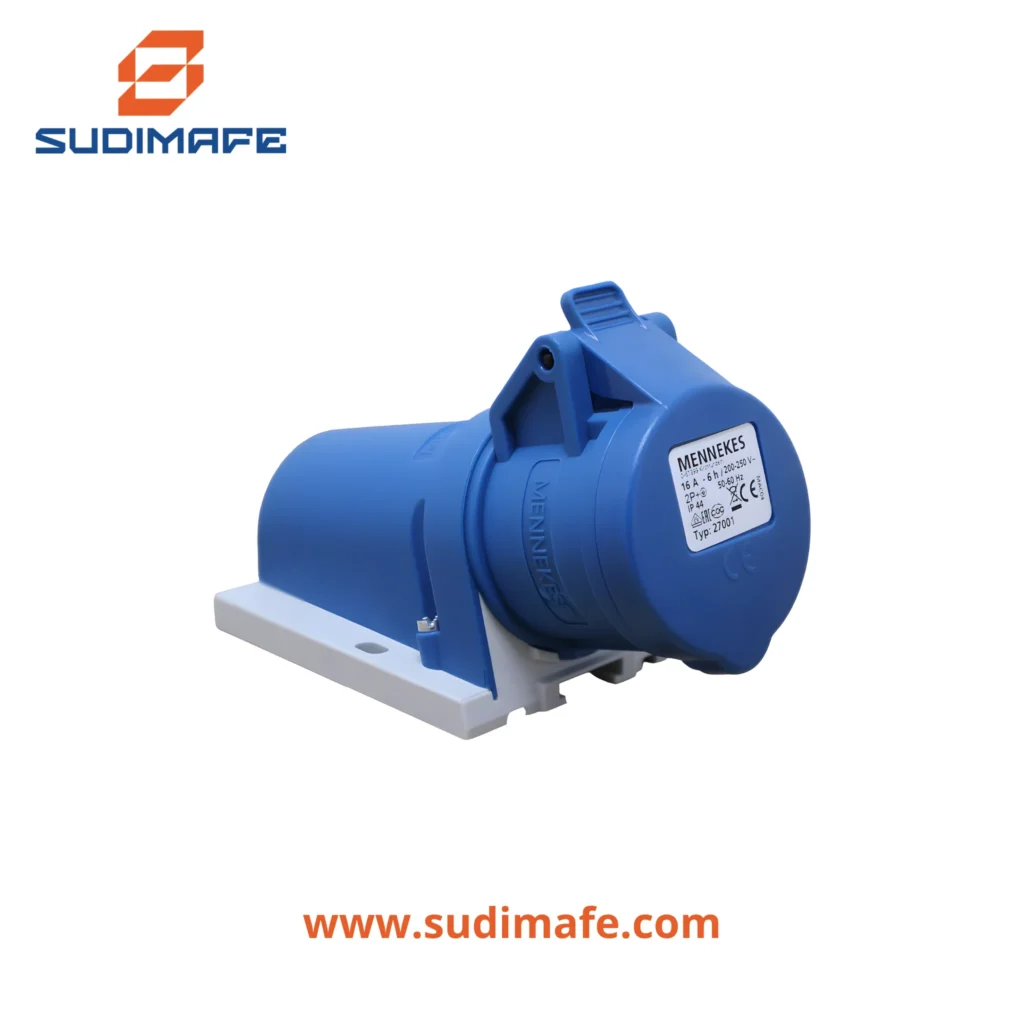 Toma visible 16A 2P+T 250V azul 6H IP44 Mennekes.
