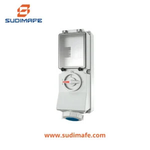 Toma visible industrial MENNEKES 16A 2P+T 250V azul 6H IP67 con interruptor y enclavamiento mecánico