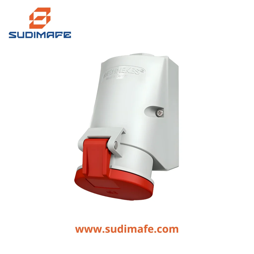 Toma visible 32A 2P+T 415V IP44 Mennekes color rojo con posición horaria 9H.