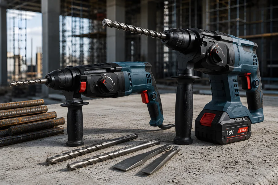 Taladros y rotomartillos industriales profesionales para perforación en concreto y trabajos de construcción