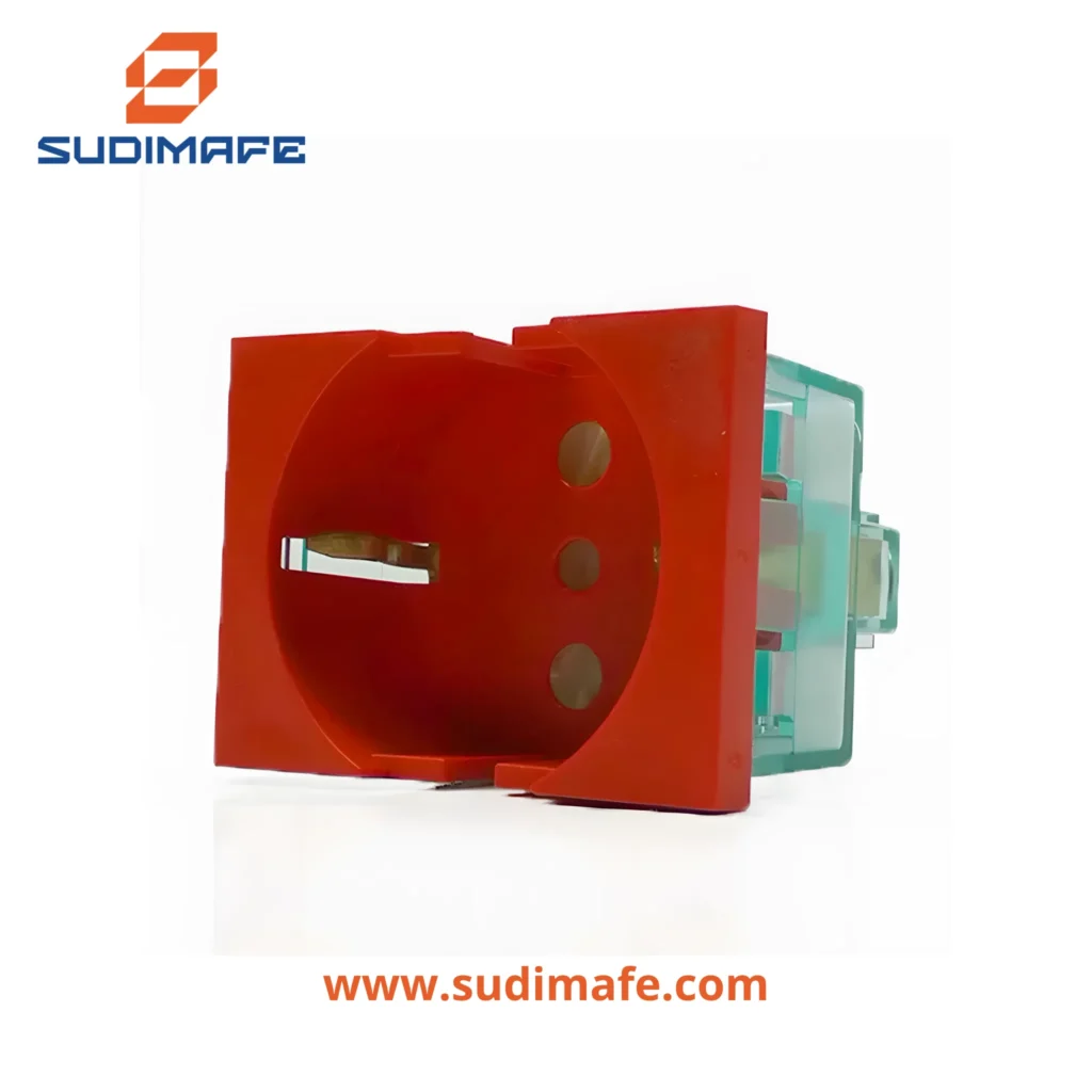 Toma Schuko 10/16A 250V roja Cambre de 2 módulos